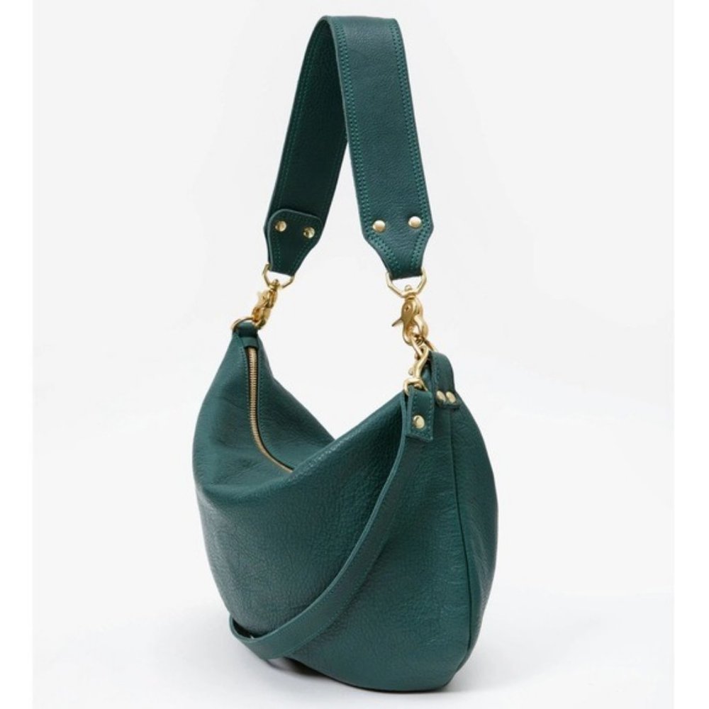 Clare V. Moyen Messenger Convertible Bag NWT Deep Sea Pebble Leather Green - Picture 4 of 7